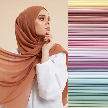 Syal Jilbab Sifon Premium Selendang Gelembung Polos untuk Wanita Muslim Jilbab Sorban Islami Selendang Sifon Jilbab Voile