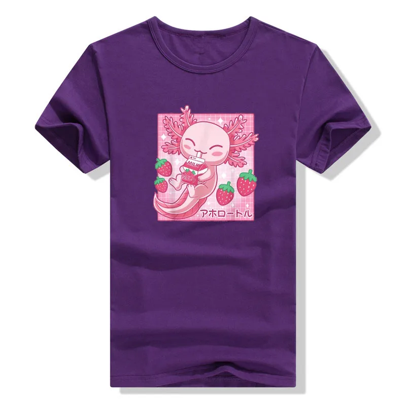 T-Shirt Anime Jepang Karton Kocok Susu Stroberi Axolotl Kawaii - 1
