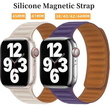 Tali Magnetik loop tautan silikon Untuk tali jam tangan apple 45mm 41mm 40mm 44mm gelang iWatch seri 7 6 SE 5 4 3 correa 42mm 38mm