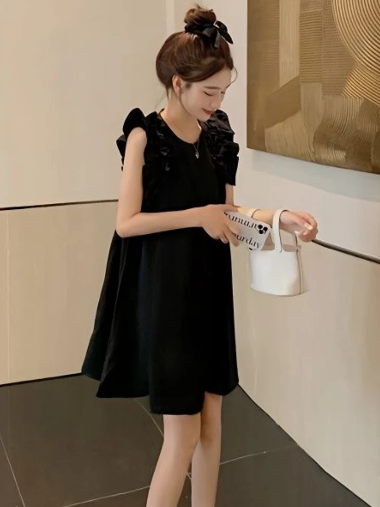 Tali Gaun Mini Wanita Ruffles Solid Manis Gaya Perancis Longgar Tanpa Lengan Feminin Lembut Rompi Korea Fashion Style Dasar In Kasual - 1