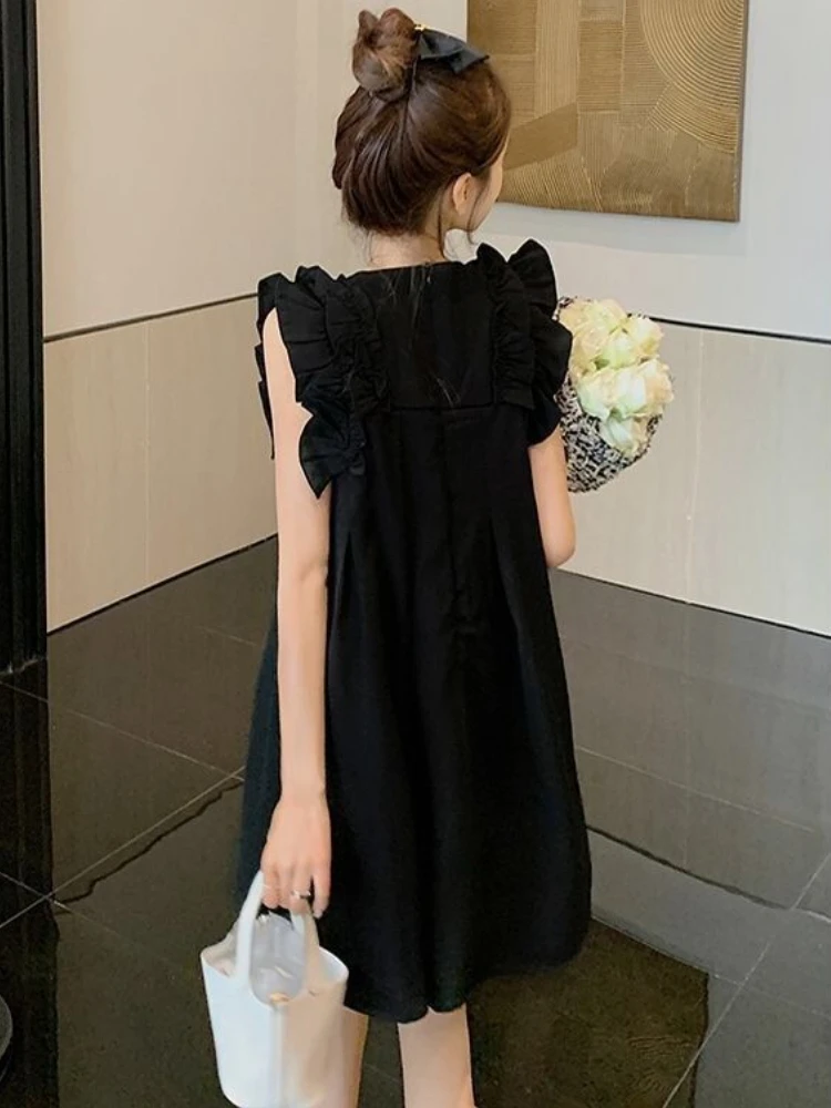 Tali Gaun Mini Wanita Ruffles Solid Manis Gaya Perancis Longgar Tanpa Lengan Feminin Lembut Rompi Korea Fashion Style Dasar In Kasual - 3