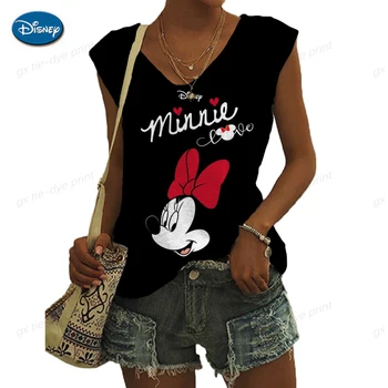 Tank Top Motif Mickey Mouse Disney 2023 Rompi Musim Panas Tanpa Lengan Wanita Tank Top Harajuku Wanita untuk Wanita Kaus Leher V Wanita Shir