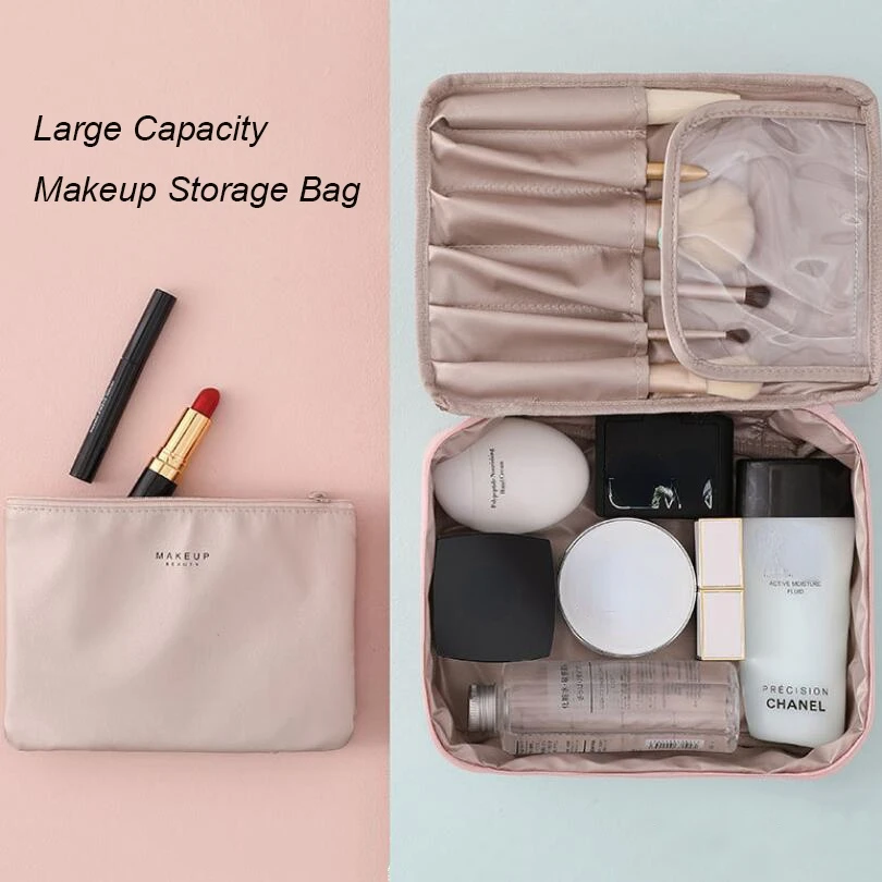 Tas Makeup untuk Wanita Perlengkapan Mandi Organizer Tahan Air Perjalanan Membuat Kantong Penyimpanan Wanita Kapasitas Besar Kotak Kosmetik Portabel - 2