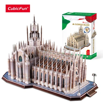 Teka-teki 3D CubicFun Model Arsitektur Katedral Milan Mainan Kit Bangunan Jigsaw Gereja Italia Geografis Nasional untuk Anak-anak Dewasa