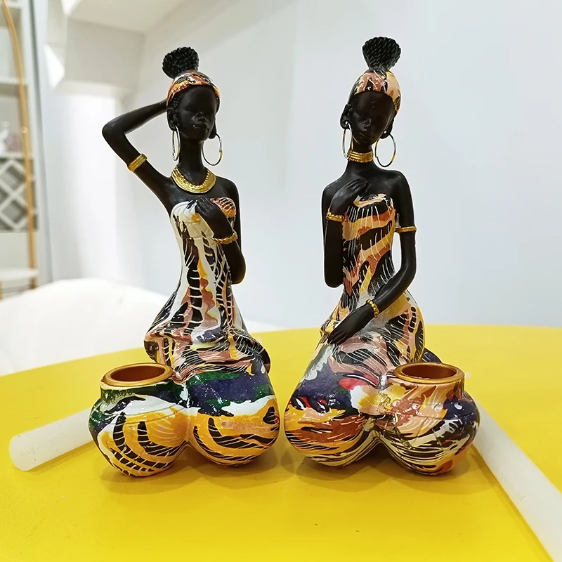 Tempat Lilin Tempat Lilin untuk Lilin Resin Tempat Lilin Patung Patung Dekorasi Meja Makan Ruang Tamu Wanita Afrika - 1