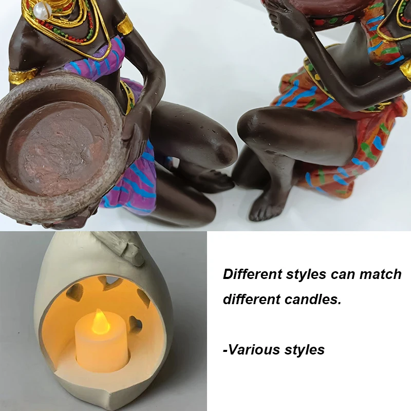 Tempat Lilin Tempat Lilin untuk Lilin Resin Tempat Lilin Patung Patung Dekorasi Meja Makan Ruang Tamu Wanita Afrika - 5