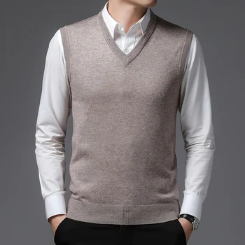 Tfetters Sweater Rompi Pakaian Pria Baru Fashion Kasual Tanpa Lengan Warna Solid Pakaian Musim Gugur Musim Dingin Sweter Lembut Ramping Pendek Pria