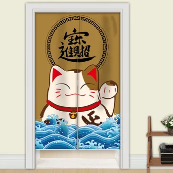 Tirai Pintu Jepang Kucing Beruntung Tirai Pintu Noren untuk Dapur Sushi Izakaya Dekorasi Pintu Masuk Rumah Tirai Feng Shui Linen