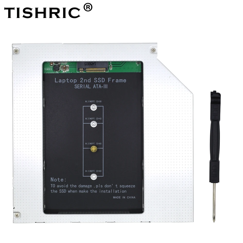 Tishric Caddy SATA 3.0 9.5 Mm M. 2 M2 NGFF Penutup Disk Hard Drive HDD SSD ke-2 Detik ke-2 untuk Casing Optibay Aluminium DVD-ROM Laptop - 0