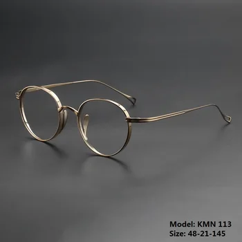 Titanium Murni Kacamata Pria Retro Bulat Oval Kacamata Wanita Kacamata Buatan Tangan Jepang Miopia Optik Resep Lensa Kmn113
