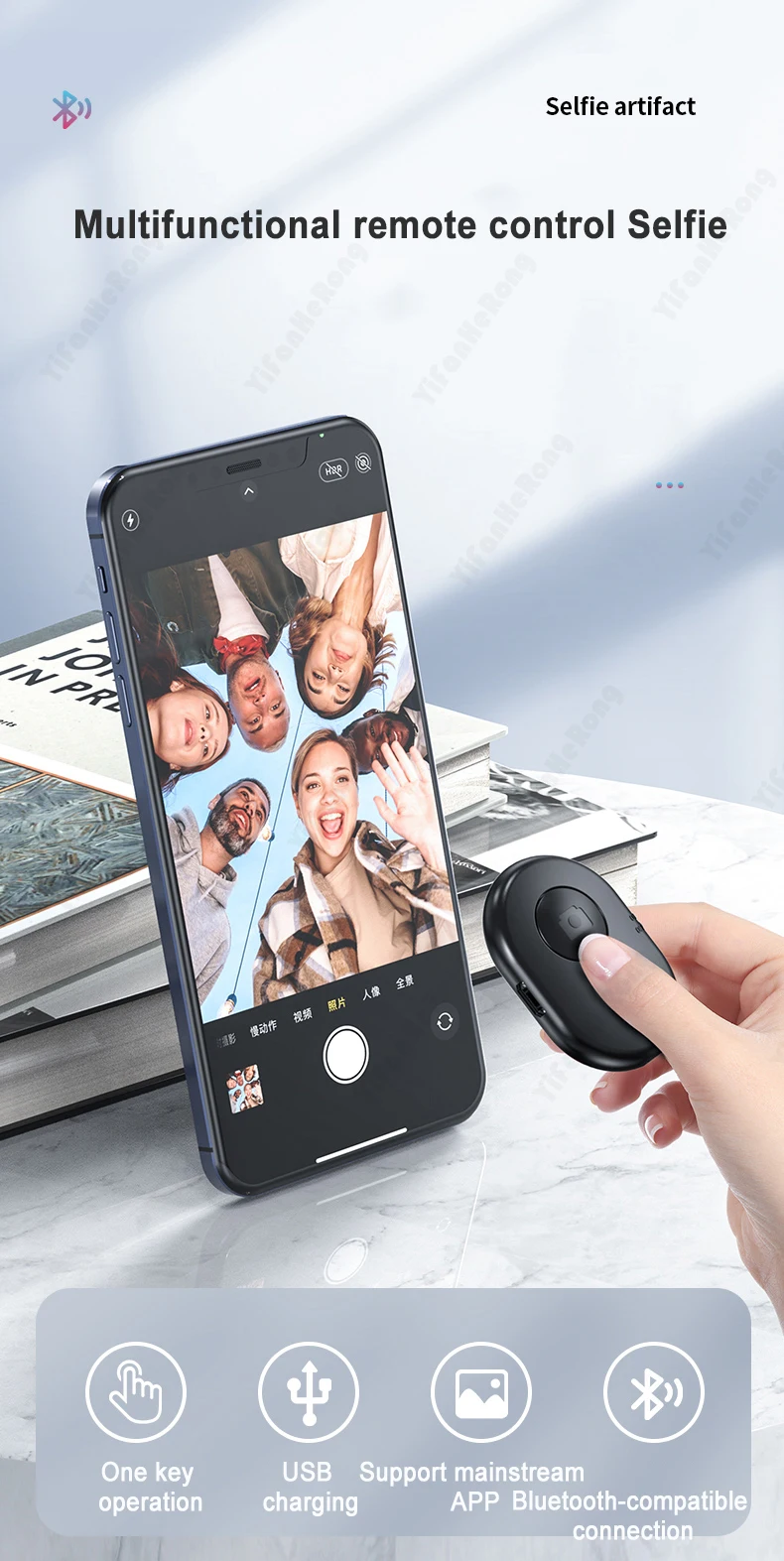 Tombol Kendali Jarak Jauh Nirkabel Kompatibel Bluetooth Isi Ulang Mini Tongkat Selfie Pelepas Rana Selfie untuk IOS Android - 4