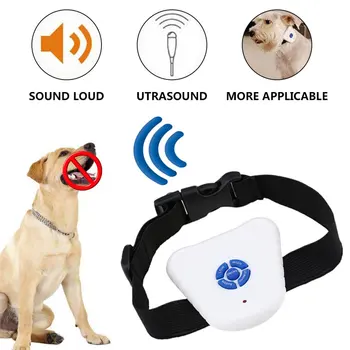 Ultrasonic Dog Anti Bark Stop Kerah Pelatihan Anjing Indikator LED Tali Dapat Disesuaikan Perangkat Modifikasi Perilaku Pencegah Kulit Kayu