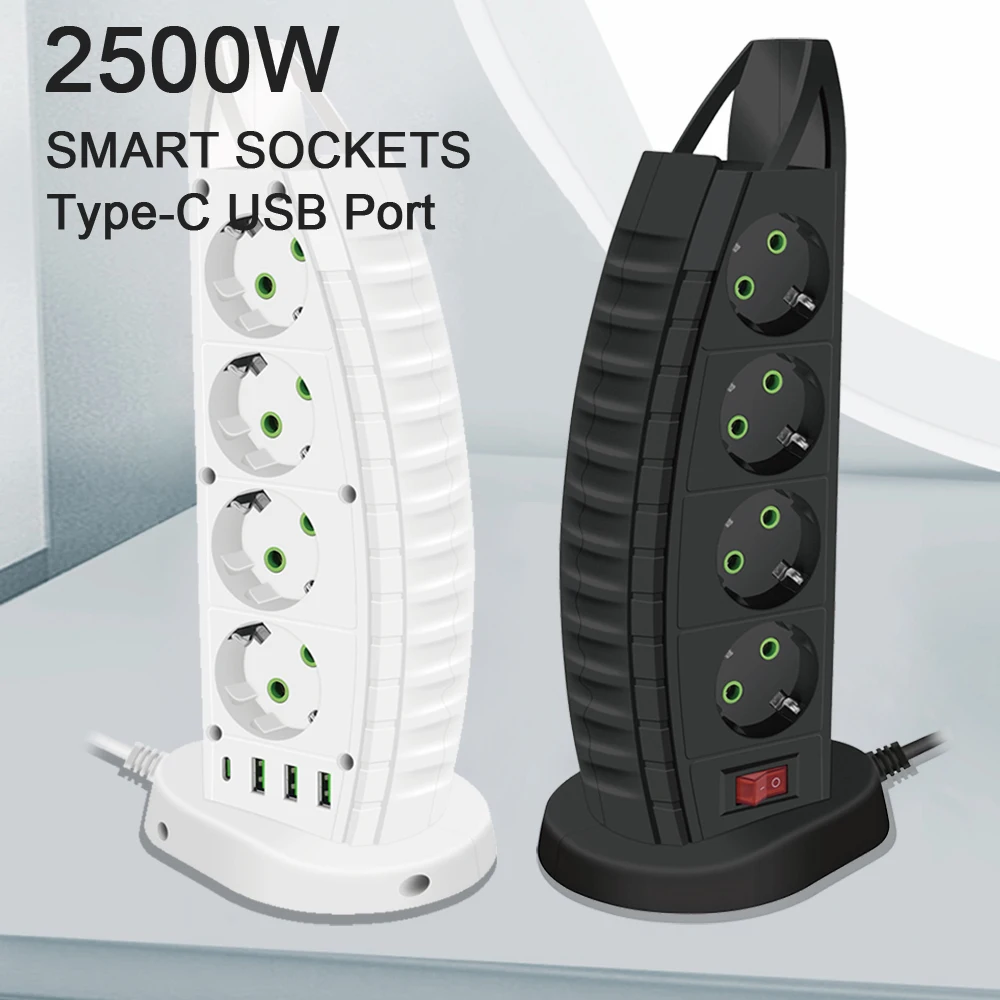 Uni Eropa Plug AC Outlet Multitap Power Strip Soket Listrik Kabel Ekstensi dengan USB Tipe C PD Cepat Pengisian Jaringan Filter Adaptor - 1