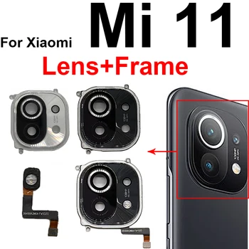 Untuk Xiaomi Mi 11 Bingkai Lensa Kamera Belakang dengan Lampu Kilat Kabel Fleksibel Penutup Kaca Lensa Kamera Belakang Bagian Pita Fleksibel Senter