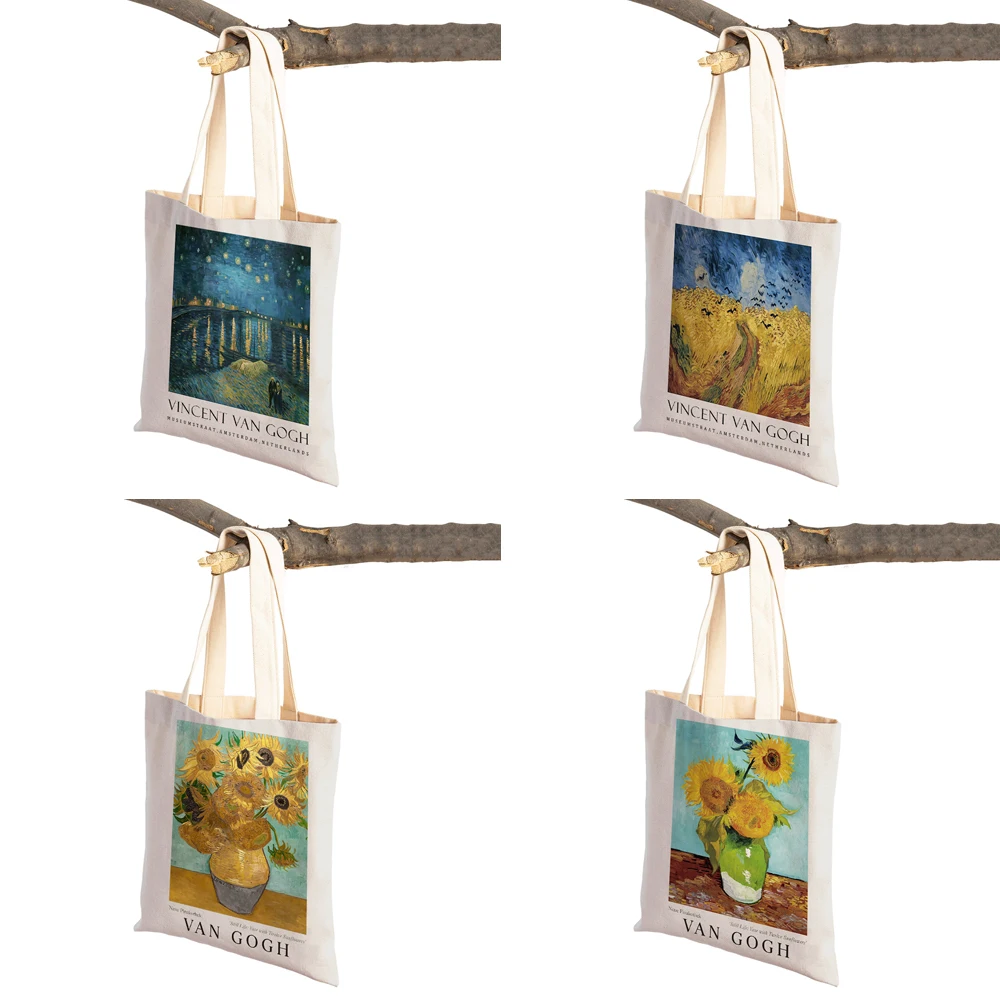 Van Gogh Vas Bunga Matahari Lima Malam Fauvisme Tas Belanja Supermarket Tote Tas Tangan Fashion Kartun Wanita Tas Belanja Dapat Digunakan Kembali - 3