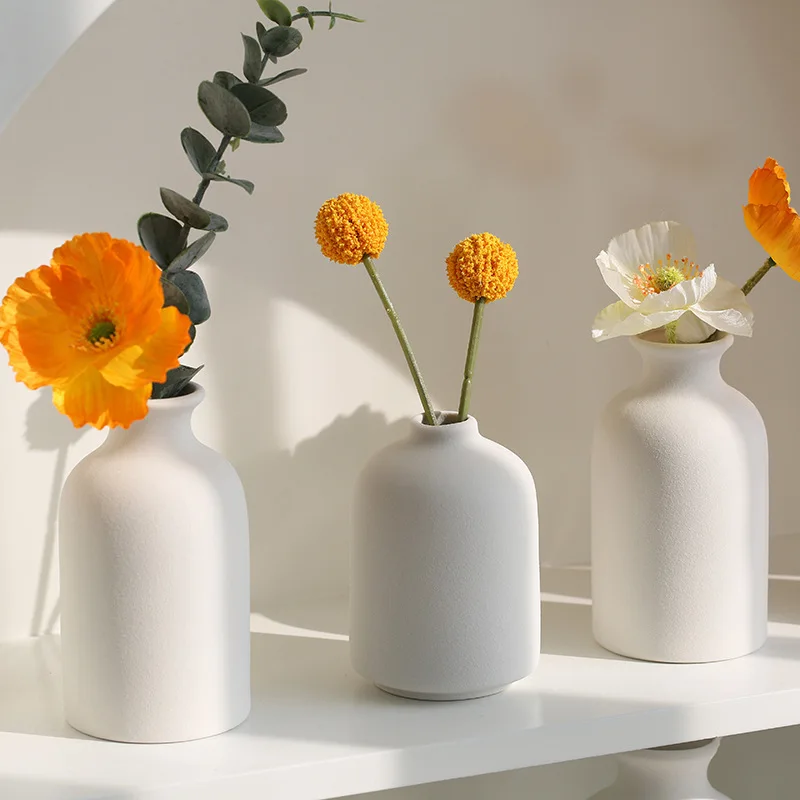 Vas Keramik Polos Embrio Kerajinan Nordic Dekorasi Meja Dekorasi Rumah Bunga Kering Sisipan Bunga Kecil - 3