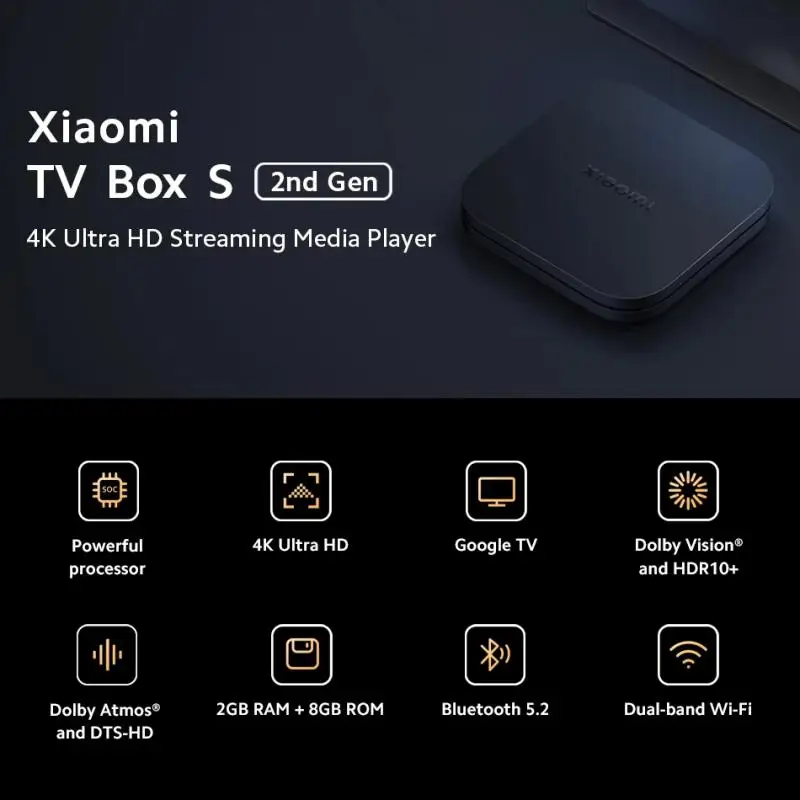 Versi Global Kotak TV Xiaomi Mi Generasi ke-2 Google TV Ultra HD 4K 2GB 8GB Dolby Vision HDR10 + Asisten Google Pemutar Kotak Mi Pintar - 1