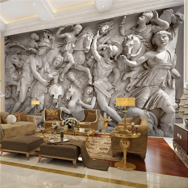 Wallpaper Foto 3D Kustom Mural Dinding Seni Patung Romawi Retro Eropa Sofa Ruang Tamu Restoran Latar Belakang Kertas Dinding Mural 3D - 0
