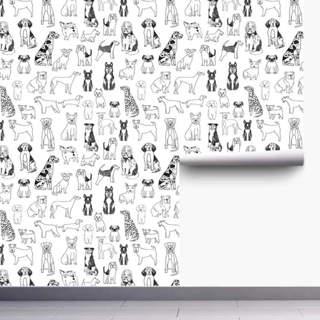 Wallpaper Kulit dan Tongkat Kerajaan Anjing Modern Dekorasi Dinding Dapat Dilepas Berperekat Hitam dan Putih untuk Dekorasi Dinding Kamar Tidur Rumah - 3