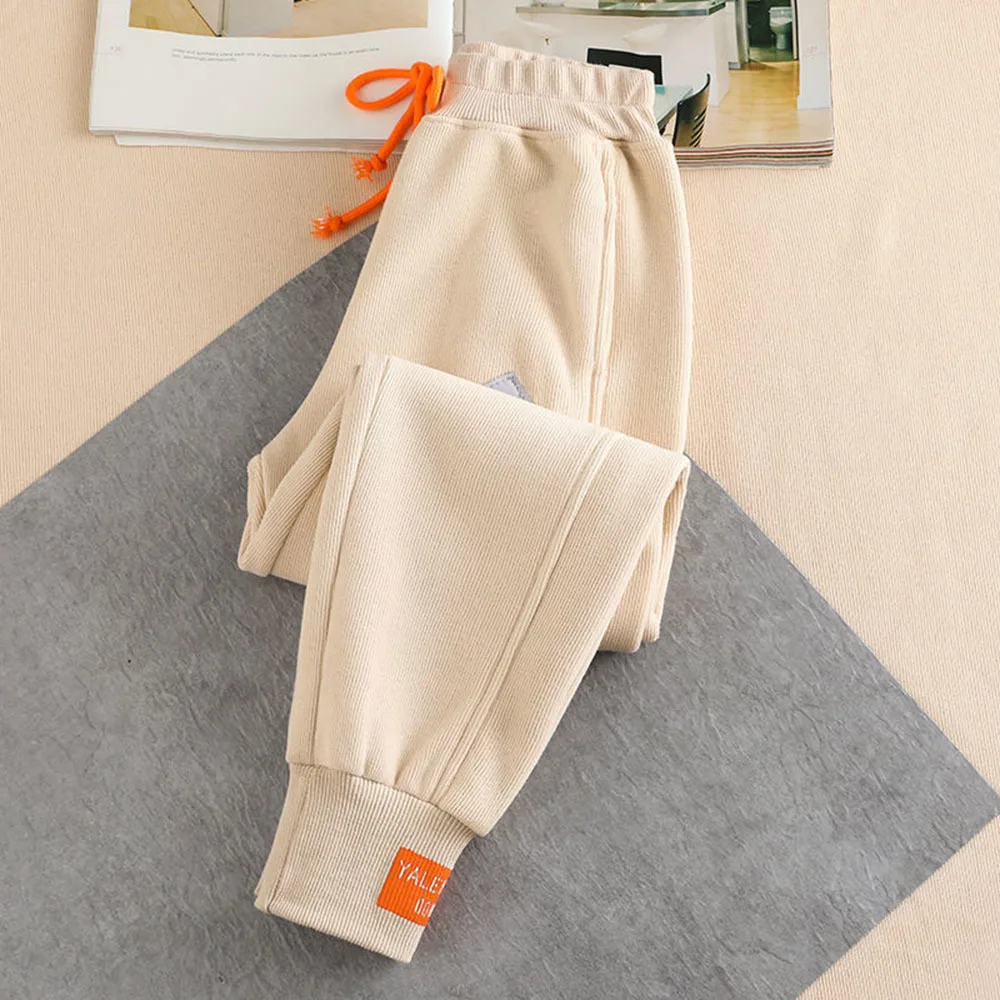 Wanita Musim Dingin Musim Gugur Bulu Tebal Warna Solid Pergelangan Kaki Panjang Celana Wanita Korea Pinggang Elastis Longgar Kasual Streetwear Celana - 2