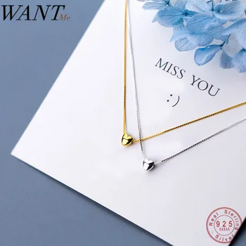 Wantme Nyata 100% 925 Sterling Silver Minimalis Glossy Mini Cinta Hati Liontin Kalung untuk Wanita Kantor Pesta Perhiasan Remaja Hadiah