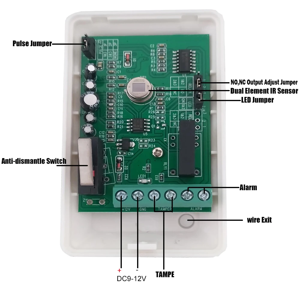 Wofea Wired PIR Sensor Detektor Gerakan Inframerah Tanpa Output NC 12V Untuk Sistem Alarm Rumah - 1