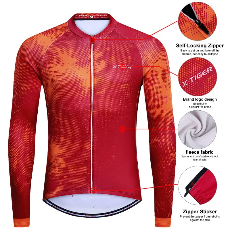 X-Tiger Bersepeda Pakaian untuk Pria Musim Dingin Bulu Lengan Panjang Sepeda Gunung Sepeda Jalan Kemeja Jeresys Celana Padded Sepeda Jaket - 3