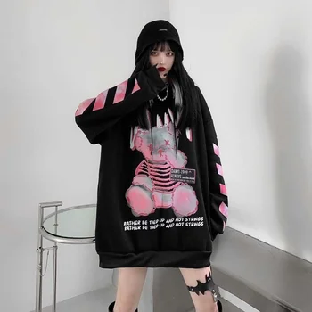 Y2K Pakaian Trendi Hip Hop Musim Semi untuk Remaja Pakaian Olahraga Gothic Harajuku Hoodie Gothic Techwear Sweatshirt Wanita Setan