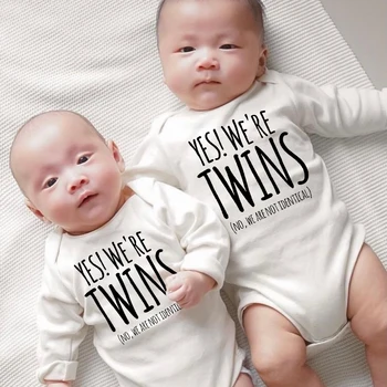 Ya, Kami Kembar Baju Bayi Baru Lahir Huruf Lucu Jumpsuit Lengan Panjang Balita Bayi Laki-laki Perempuan Pakaian Merangkak Playsuits