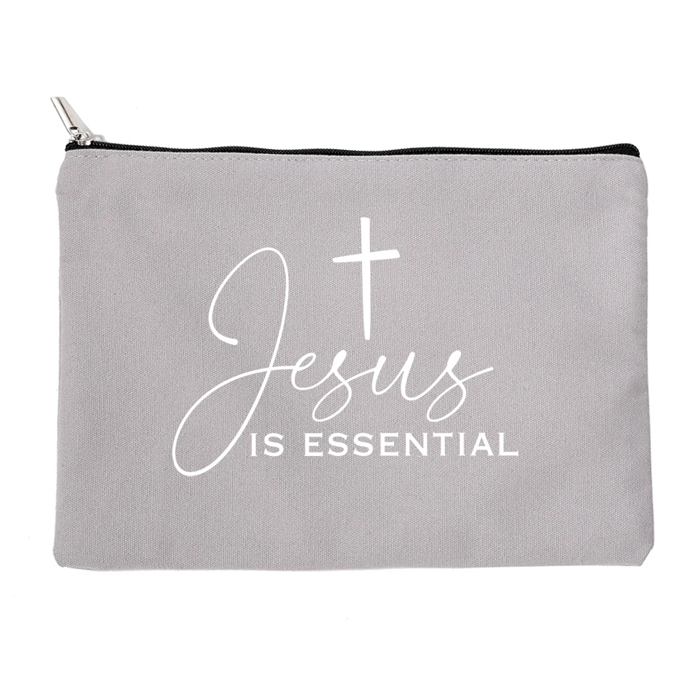 Yesus Dia Akan Ada untuk Anda Tas Kosmetik Kanvas untuk Tas Wanita Hadiah Wanita Liburan Kristen Kantong Pensil Make Up Organizer - 2