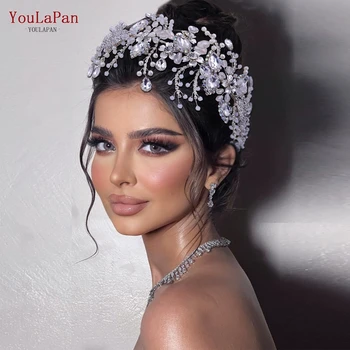 YouLaPan HP453 Ikat Kepala Pengantin Trendi Aksesori Rambut Mahkota Pernikahan Hiasan Rambut Pengantin Hiasan Kepala Kristal Tiara Prom untuk Wanita
