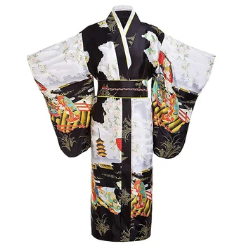 Yukata Wanita Muda Tradisional Jepang Dengan Jubah Mandi Kimono Satin Obitage Gaun Print Pakaian Performace Vintage Onesize