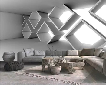 beibehang Kustom 3D Dinding Semen Bangunan Geometris Perluasan Ruang Foto Lukisan Dinding Seni Abstrak Wallpaper papel de parede