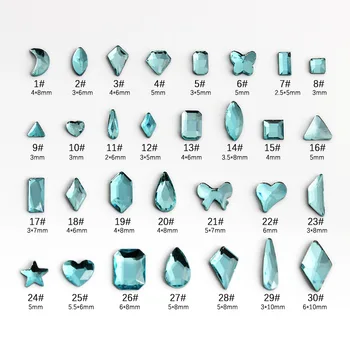 grosir Danau Biru Multi Gaya Berlian Imitasi Kuku Punggung Datar Kristal Berbentuk Khusus Batu Seni Kuku 3D Dekorasi Pribadi