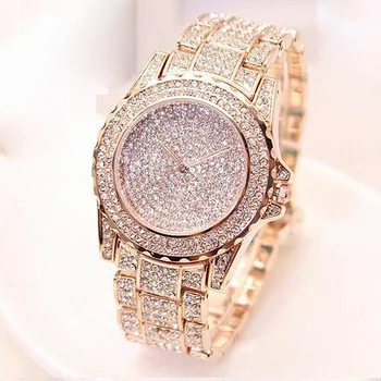 reloj Mujer Jam Tangan Berlian Berkilau Penuh Jam Tangan Gelang Gerakan Kuarsa Bulat Berlian Imitasi Mewah Jam Tangan Wanita Jam Tangan Fashion Wanita